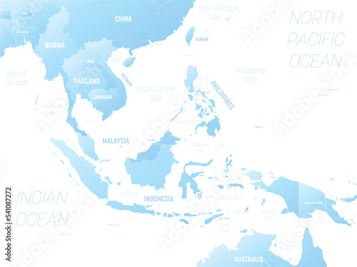 Southeast Asia detailed political map with lables