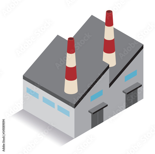 アイソメトリック_煙突付き工場のイラスト