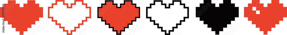 Obraz premium Pixel heart set icon in retro style. Love symbol isolated signs. Illustration