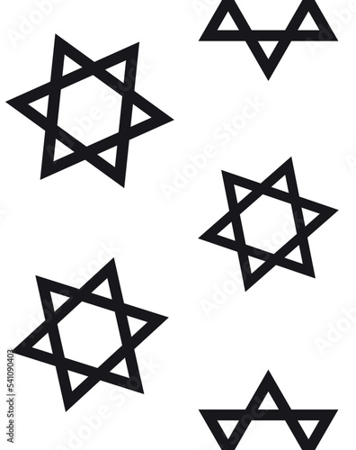 Vector seamless pattern of flat Jewish David star isolated on white background