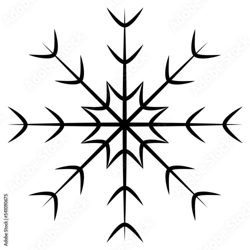 Abstract outline drawing of a openwork snowflake in a minimalist style. Line art. Icon. Isolate © Nataliya