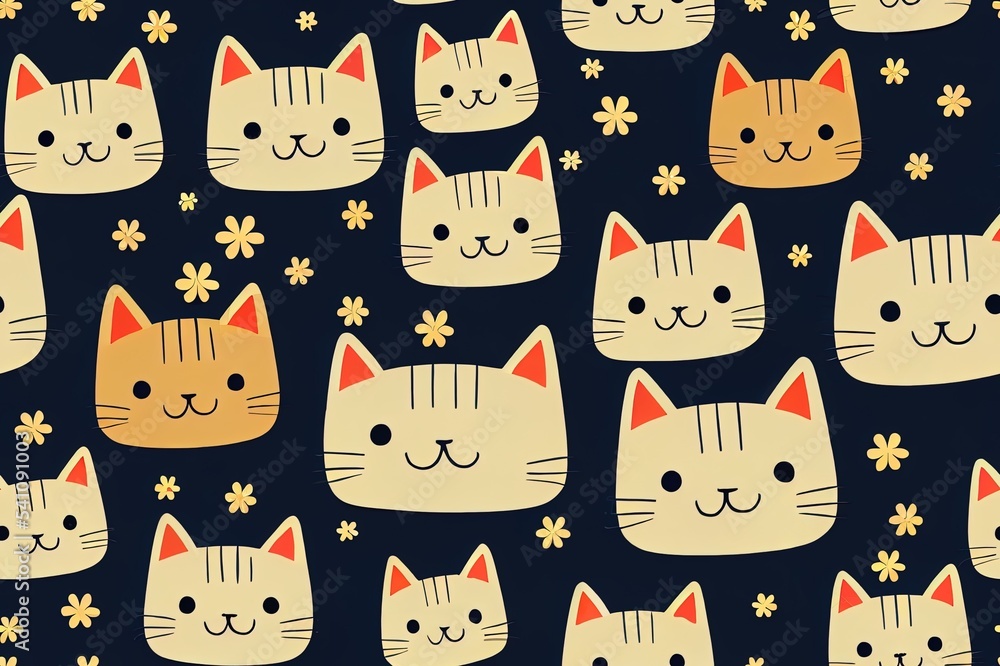 Seamless Pattern Cute Cat Cartoon Illustration Seamless Pattern Cute Cat Cartoon Illustration