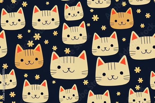 Seamless Pattern Cute Cat Cartoon Illustration