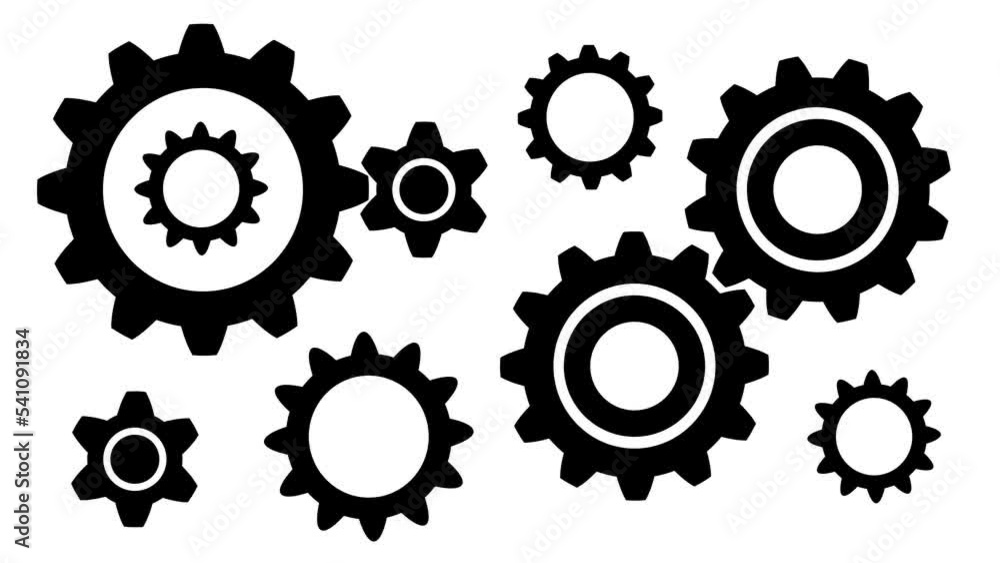 Animated video of multiple gears of various sizes and colors moving together on a white and green background. Clockwise and counterclockwise rotation Animated video of multiple gears of various sizes and colors moving together on a white and green background. Clockwise and counterclockwise rotation