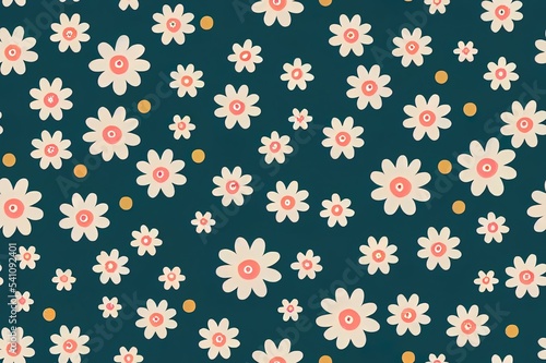 Cute seamless pattern with scattered flowers and dots. Simple girly print. 2d illustration illustration.