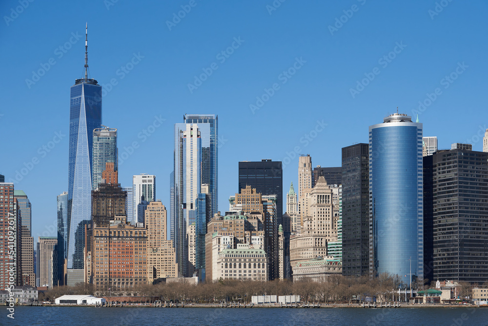 The skyline of the Lower Manhattan NYC Financial District, including Liberty Tower