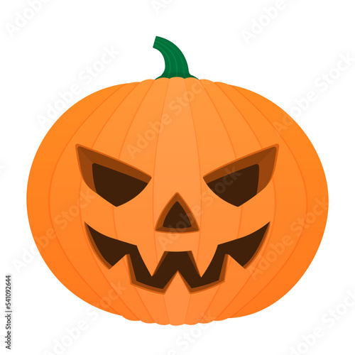 Scary orange pumpkin jack-o-lantern with creepy toothy smile. Traditional decoration, symbol of Halloween holiday celebration. Flat cartoon style vector illustration for poster, banner, greeting card.