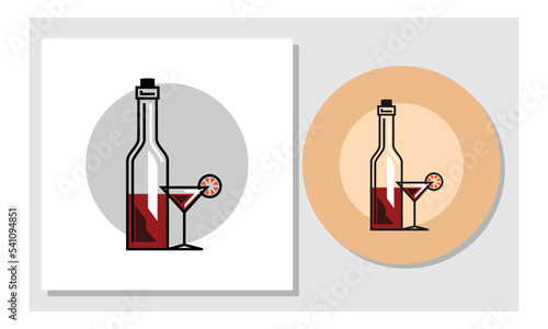 Illustration of a wine bottle and glass with a lemon wedge