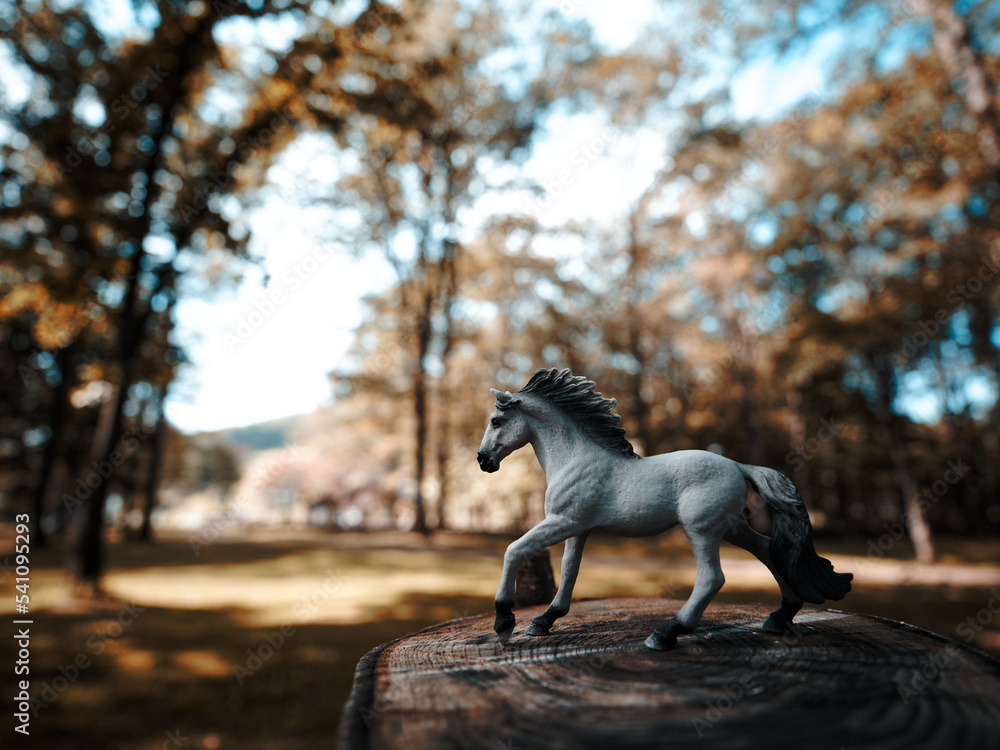 Fototapeta premium 馬のフィギュアと秋の森