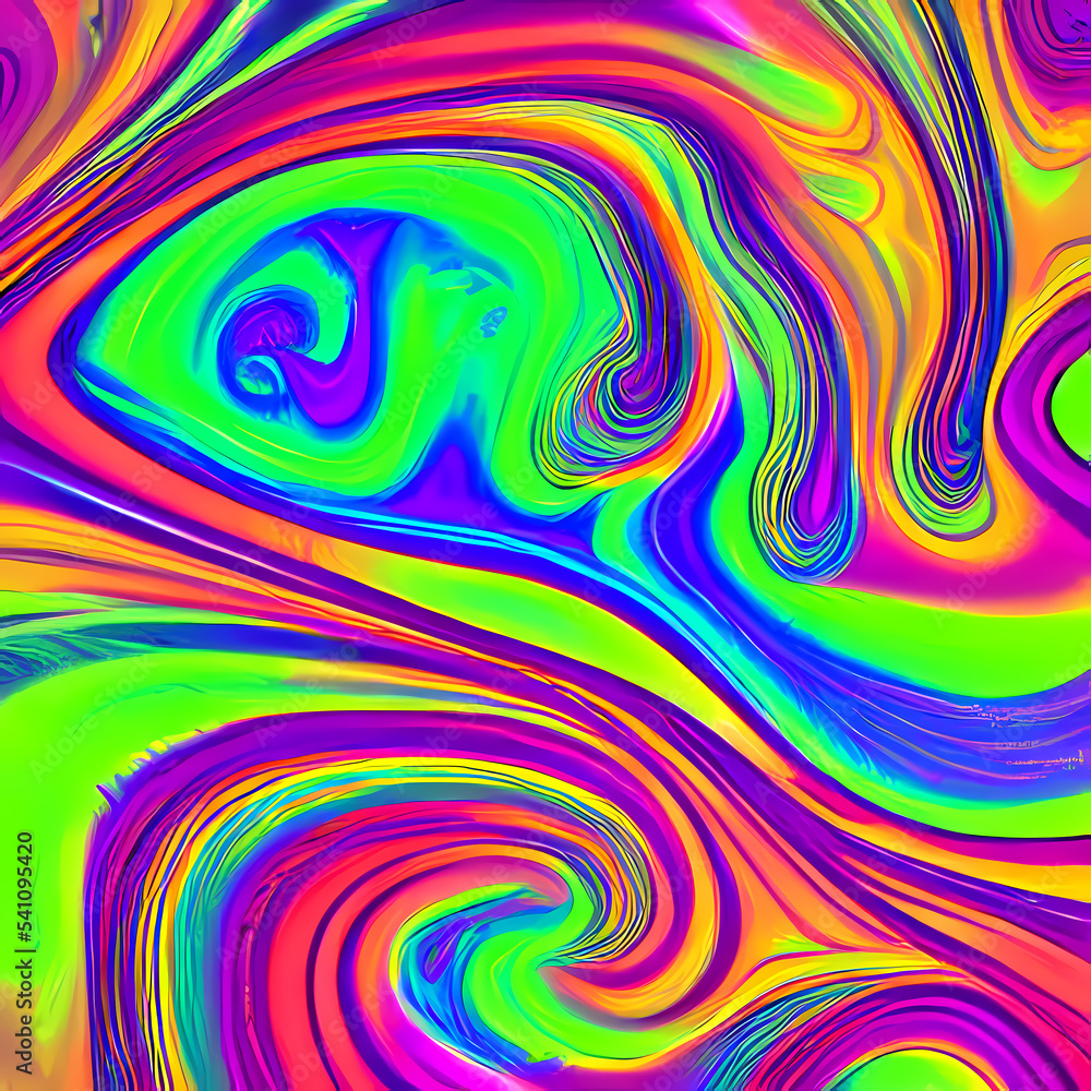 Illustration of paint mixing with multiple swirls highly contracting colors