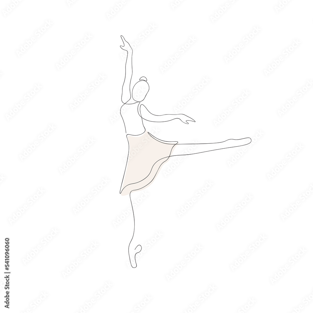 Single continuous one line drawing of classic ballet choreography concept