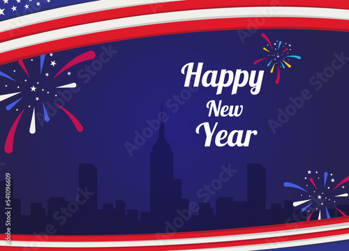 New Year Background, American flag Concept and City Building Shadows. Suitable for New Year's Event Design Etc. Vector Illustration. © Aqil