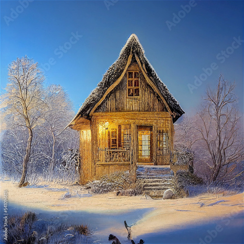 Wooden Cabin in the snow