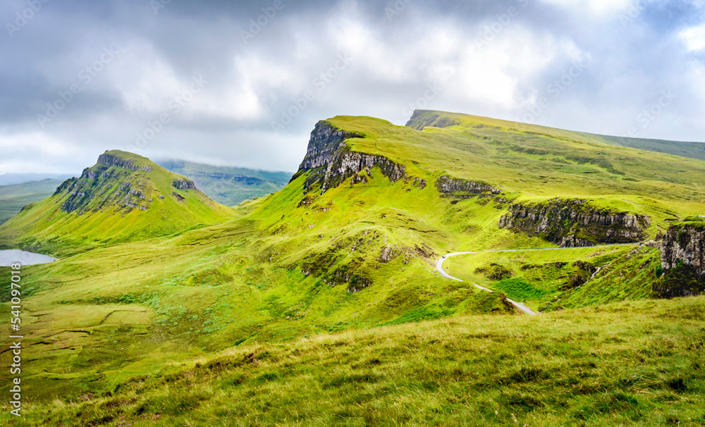 Fototapeta premium Quraing mountains landscape,summer season,the Isle of Skye,Highlands of Scotland,UK.