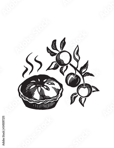 black and white pie and apples