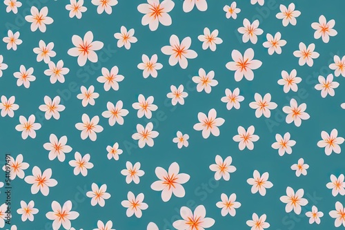 Beautiful seamless 2d illustration pattern with japanese flowers, paradise flowers, magnolias, spring wallpaper, branches. Perfect for wallpapers, web page backgrounds, surface textures, textile.