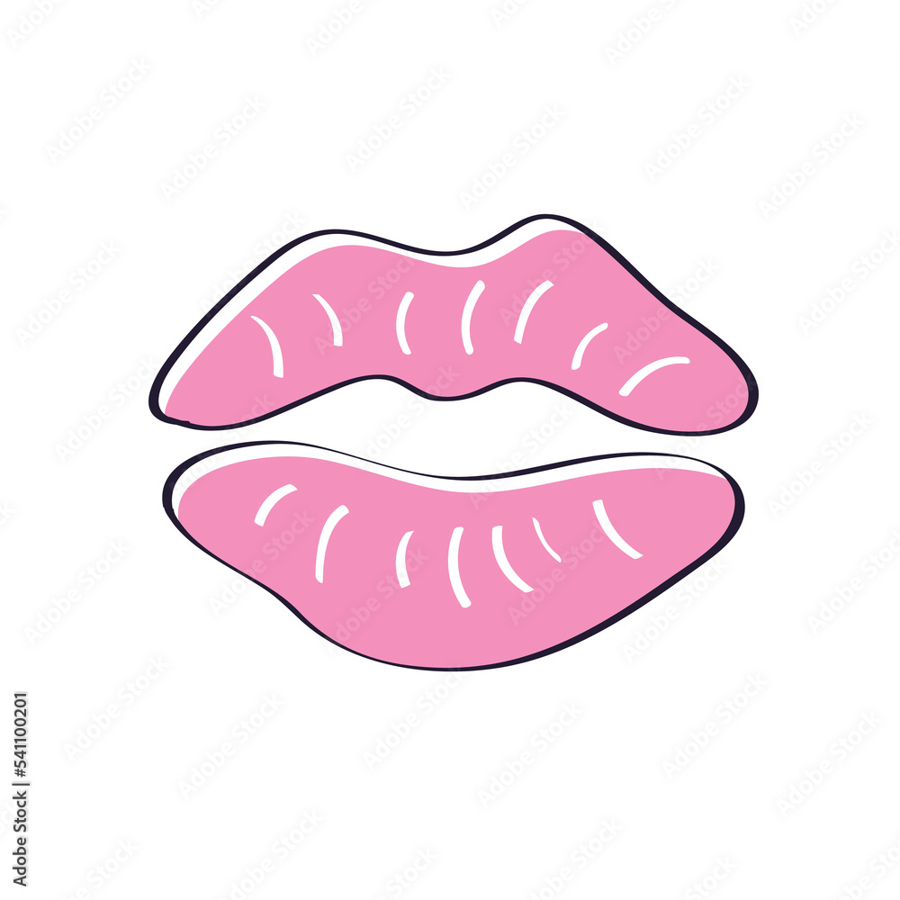 Bold sexy pink lips or lipstick kiss isolated cartoon vector doodle illustration Bold sexy pink lips or lipstick kiss isolated cartoon vector doodle illustration