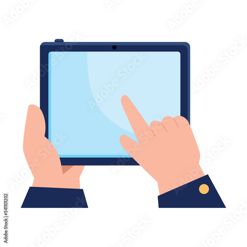 hands using tablet device