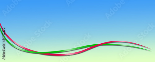 Red and green ribbon intertwined with a blue green gradient background - Illustration