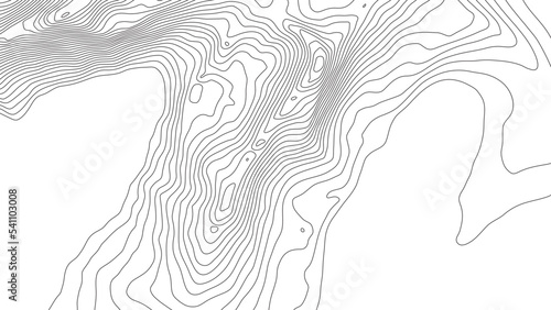 The stylized height of the topographic contour in lines and contours. Black on White colors. The concept of a conditional geography scheme and the terrain path. Vector illustration.