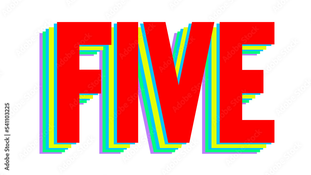 Numbers Five or 5, Retro Art and Kids learning material on White Background. Isolated Easy to Cut.
