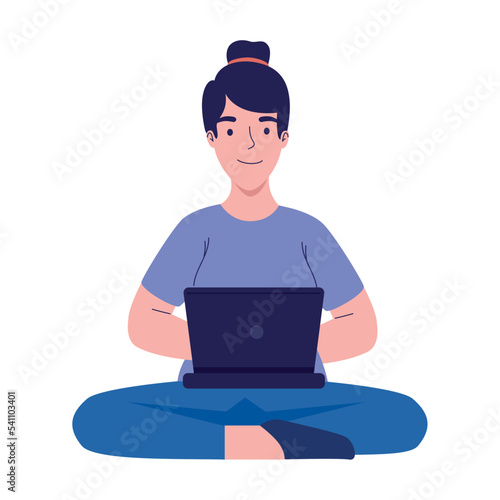 woman seated using laptop