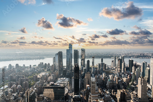 New York City Hudson Yards skyline evening view at sunset