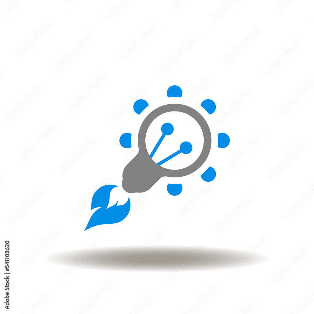 Vector illustration of bulb rocket. Icon of new modern startup. Symbol of creative brave idea. Sign of launching ideas. Start up pictogram. Vector illustration of bulb rocket. Icon of new modern startup. Symbol of creative brave idea. Sign of launching ideas. Start up pictogram.