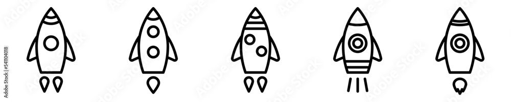 Conjunto de iconos de cohete. Nave espacial despegando. Ilustración vectorial