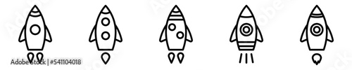 Conjunto de iconos de cohete. Nave espacial despegando. Ilustración vectorial