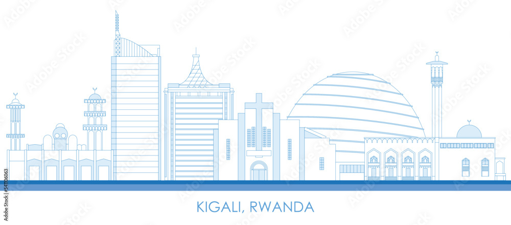Outline Skyline panorama of city of Kigali, Rwanda - vector illustration