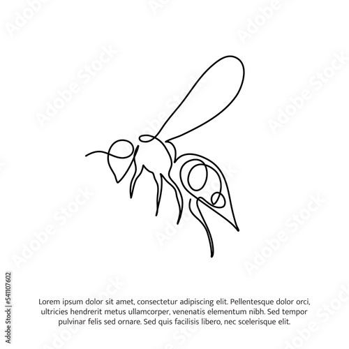 Honey bee one continuous line drawing. Cute decoration hand drawn elements. Vector illustration of minimalistic style on a white background.