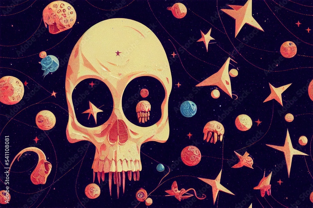 seamless illustration of bright human skulls and stars seamless illustration of bright human skulls and stars