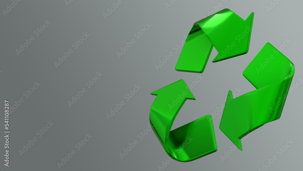 3d rendering of green recycling symbol with gray background and empty space for text. 3d rendering of green recycling symbol with gray background and empty space for text.