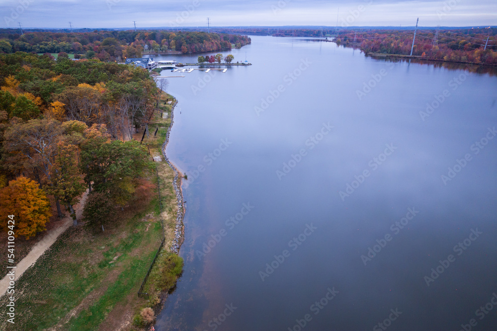 Obraz premium Aerial Drone Autumn Sunrise in Mercer New Jersey