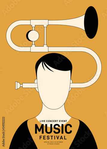 Music festival poster design template background with trombone