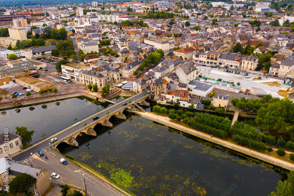 Panoramic aerial view of Vierzon in the Cher department. High quality photo