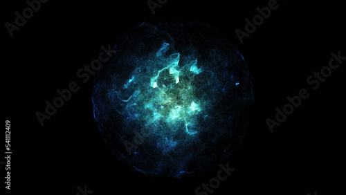 Leinwand Poster 3D rendering orb particle simulate blue energy plasma form.