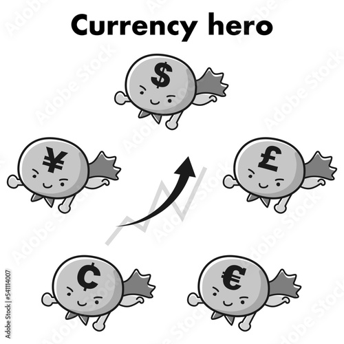 様々な通貨のヒーローキャラクター