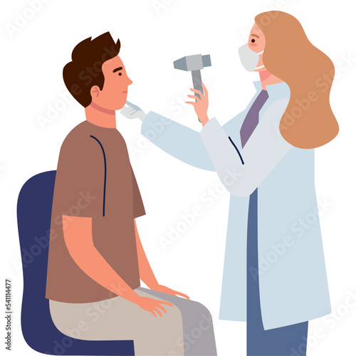 female doctor using otoscope with patient