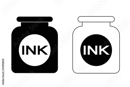 Ink bottle black white flat design icon - vector illustration