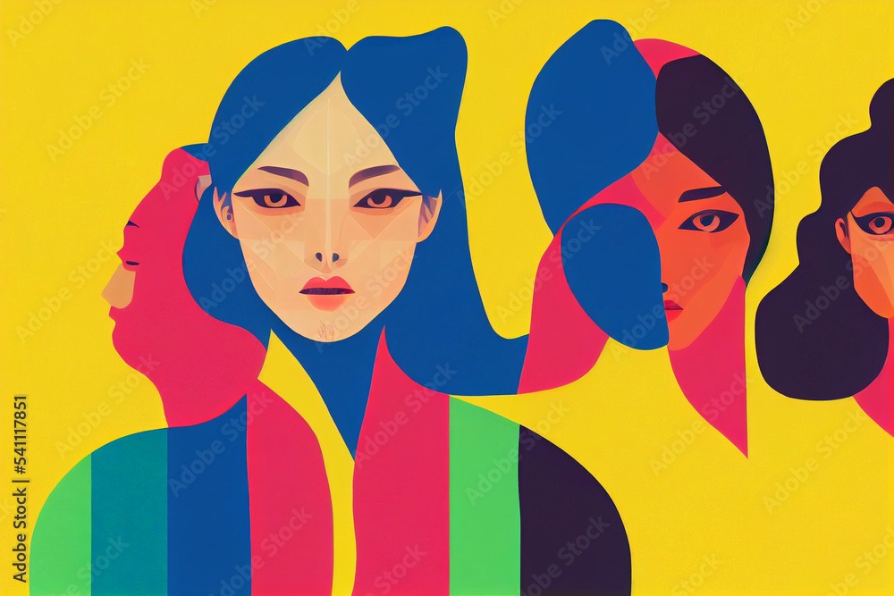 Pattern with female portraits of various nationalities and cultures