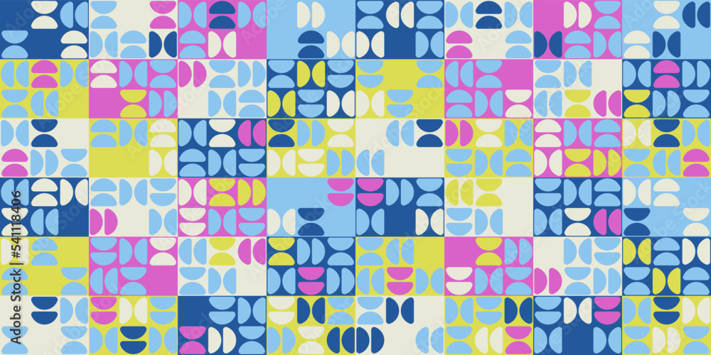 Yellow pink and blue shaped beans on colored rectangles. Vector seamless pattern with abstract texture shapes. Yellow pink and blue shaped beans on colored rectangles. Vector seamless pattern with abstract texture shapes.