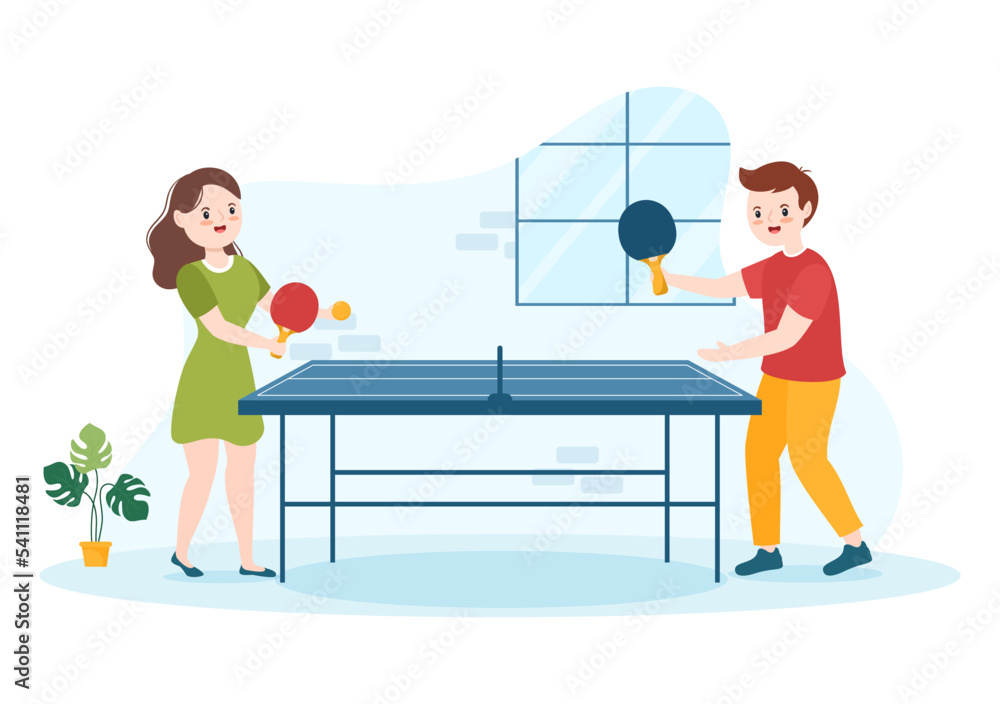 Vektorová grafika „People Playing Table Tennis Sports with Racket and Ball  of Ping Pong Game Match in Flat Cartoon Hand Drawn Templates Illustration“  ze služby Stock | Adobe Stock
