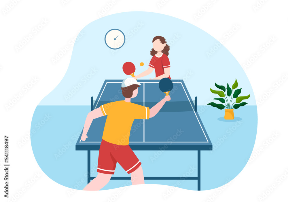 Cute Kids Playing Table Tennis Sports with Racket and Ball of Ping Pong  Game Match in Flat Cartoon Hand Drawn Templates Illustration Stock Photo -  Alamy