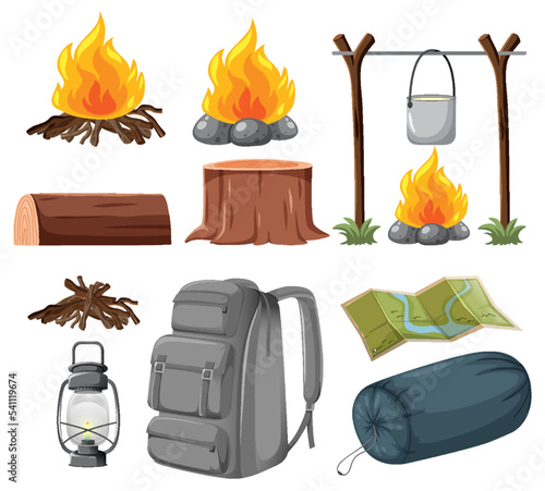 Set of many camping elements