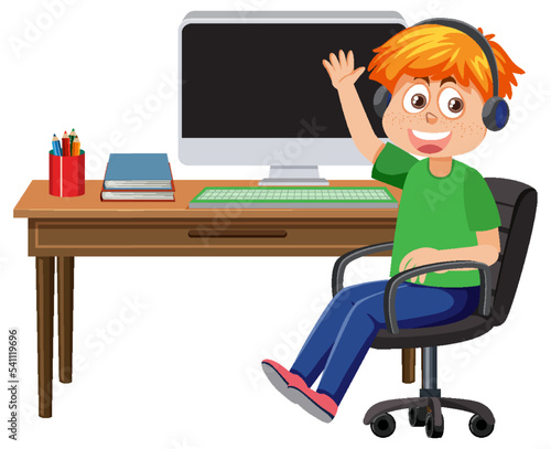 A boy sitting in front of computer