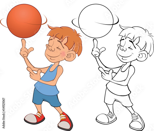 Vector Illustration of Cute Little Boy. Basketball player. Coloring Book. 