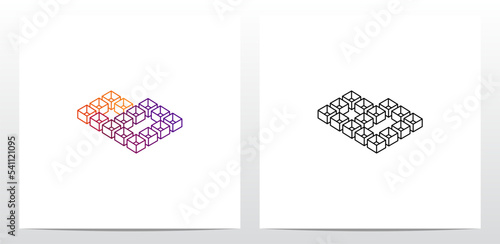 Cube Box Hollow Letter Logo Design B