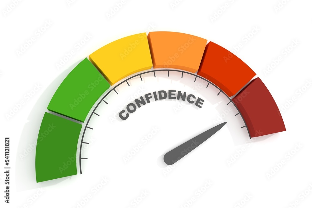 Confidence level scale with arrow. 3D render Confidence level scale with arrow. 3D render